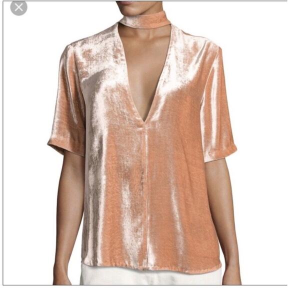 A.L.C Chocker Plunging V Neck Pink Velvet Elbow Sleeve Top‎ Size 8 Silk Blend - Picture 2 of 15